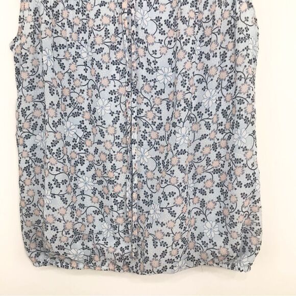Max Studio Pastel Blue Floral Pleated Sleeveless Blouson Blouse - Picture 4 of 13